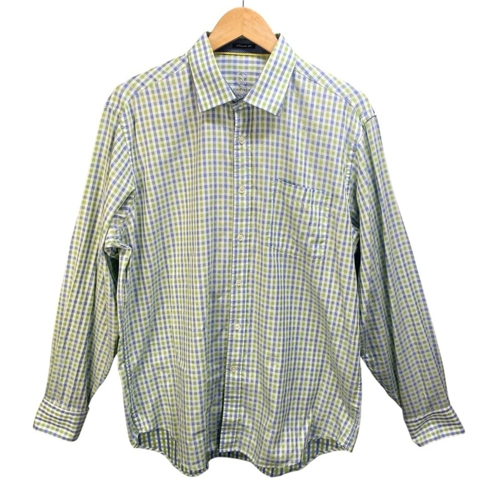 Bugatchi Button Front Shirt‎ Mens Large Gingham Plaid Preppy Classic